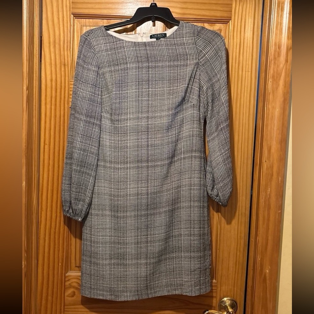 Ralph Lauren Black and White Plaid Long Sleeve Dress